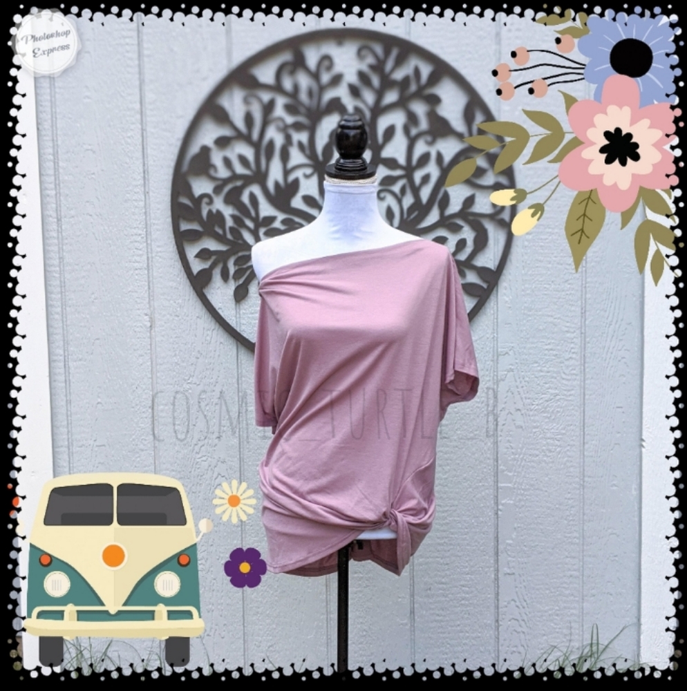 1 left! New Slouchy Off Shoulder Short Sleeve Tie Knot Blouse Top Shirt - Picture 8 of 9